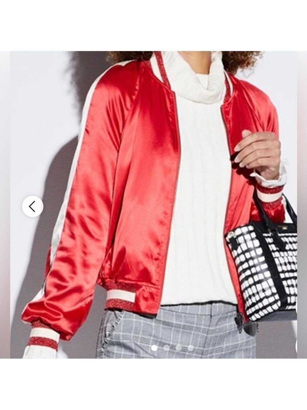 Pam & Gela Reversible Satin Bomber Jacket SZ‎ XS Red Cream